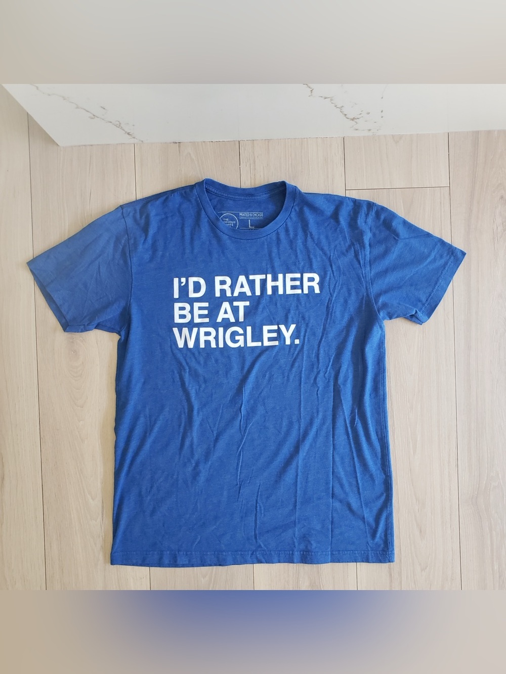 Chicago Cubs Large Blue 'I'd Rather Be at Wrigley' Graphic T-Shirt